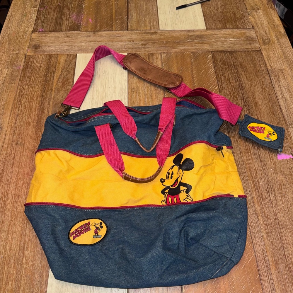 Disney Mickey Mouse Duffle Bag Women Large Blue Denim Good Vintage Travel Tote